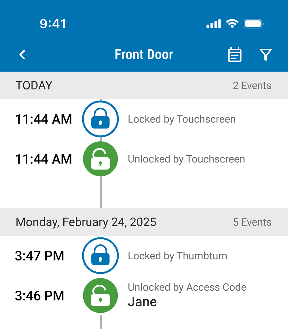 Historique de la serrure dans l’application Schlage Home