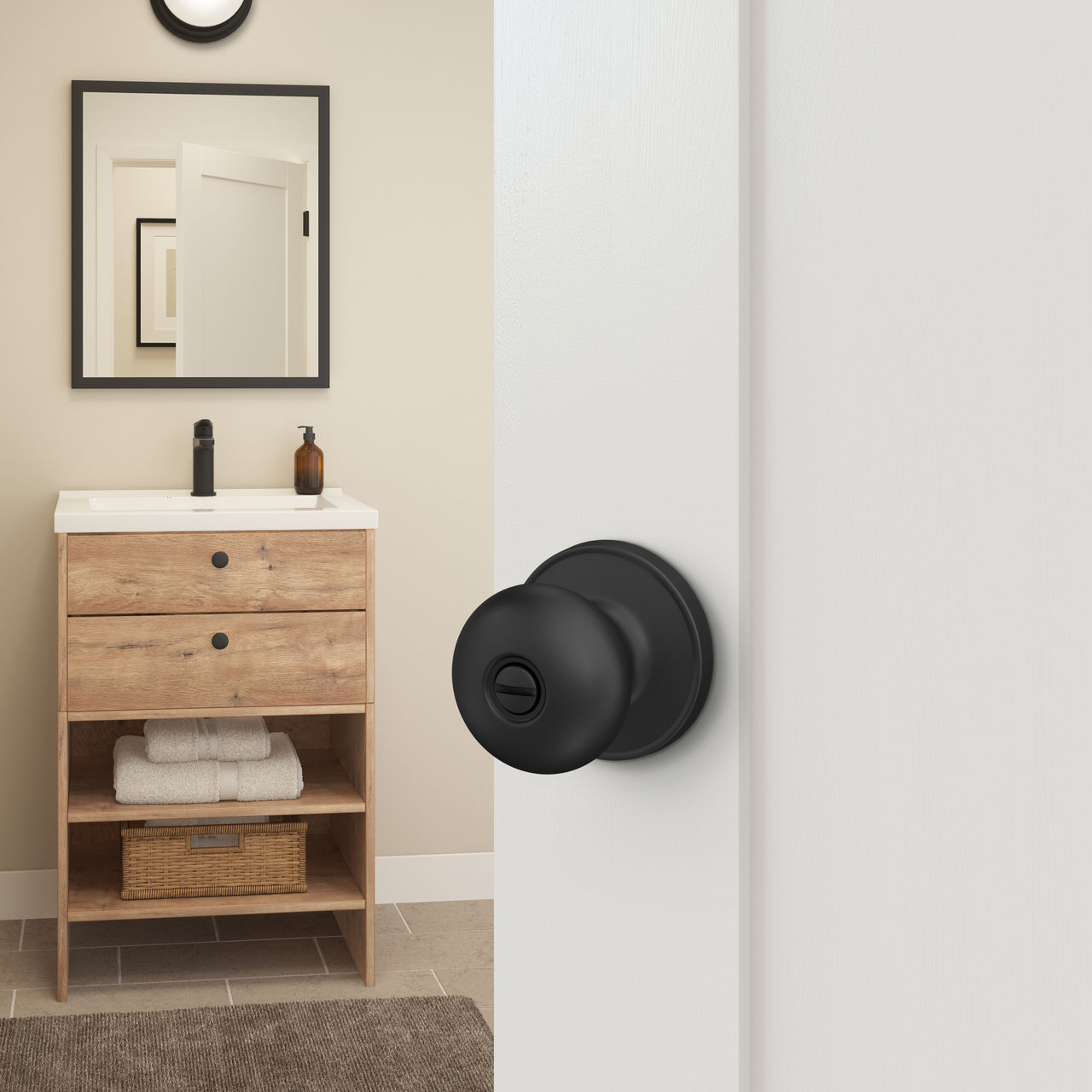 Schlage Home Essentials Marwood Bed and Bath Locking Door Knob, 4-Pack