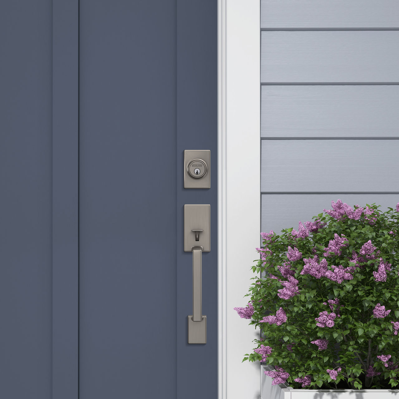 Schlage Home Essentials Truss Single Cylinder Handleset and Realm Knob with Crawley Trim