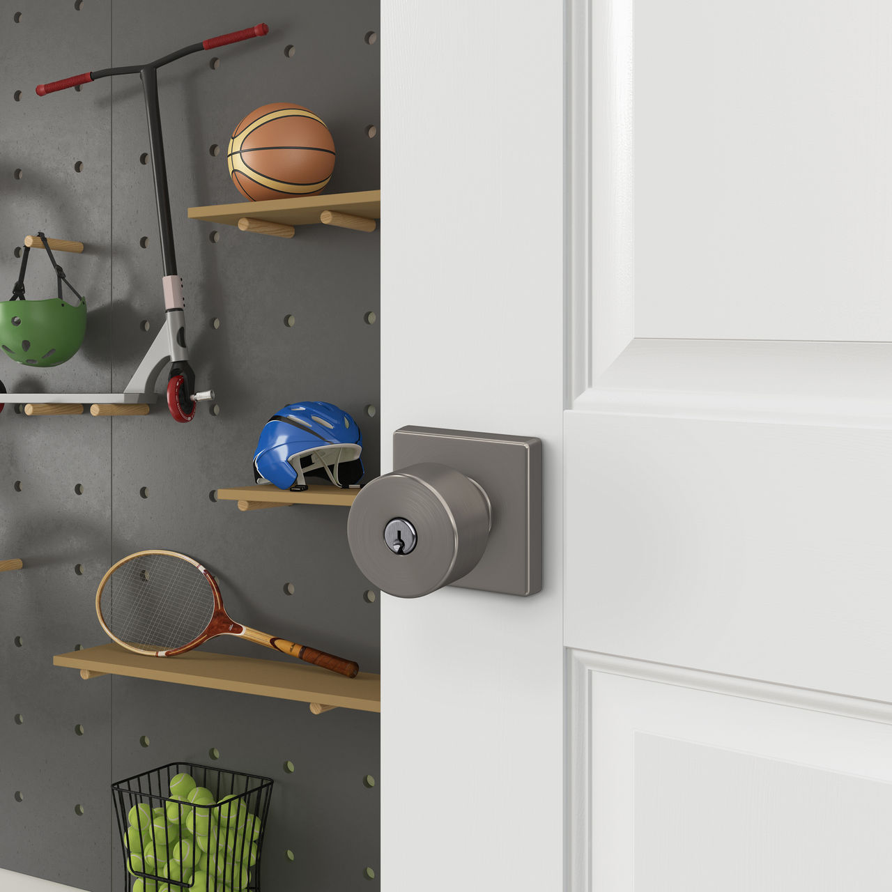 Schlage Home Essentials Realm Keyed Entry Door Knob with Crawley Trim