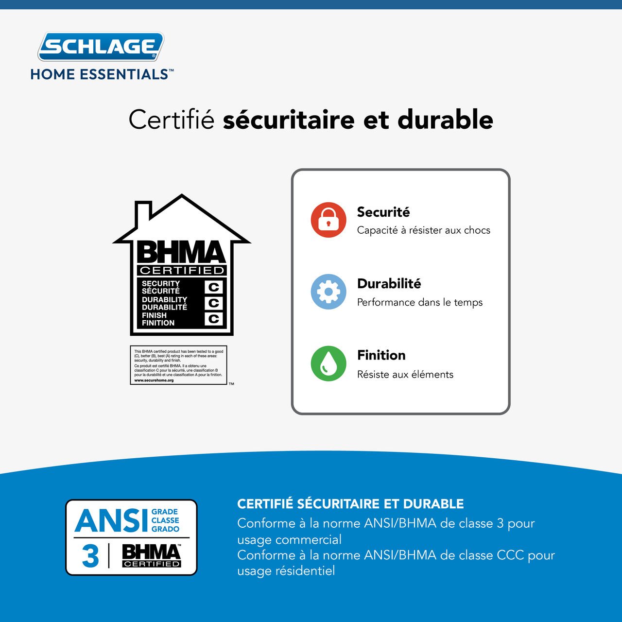 Schlage Home Essentials Serrure de chambre et de salle de bain à levier Hendrix