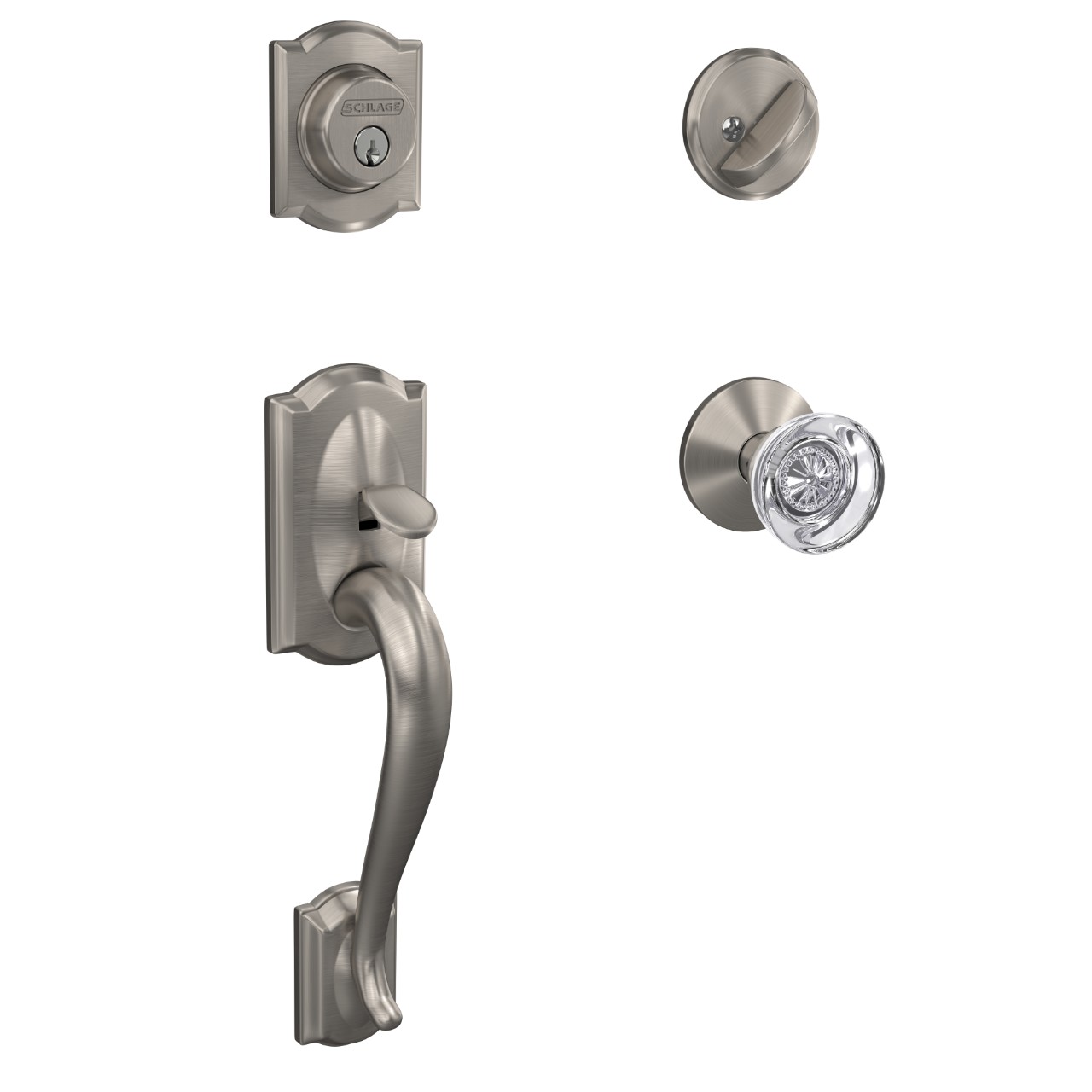 Custom Single Cylinder Handleset and Hobson Glass Knob with Kinsler Trim