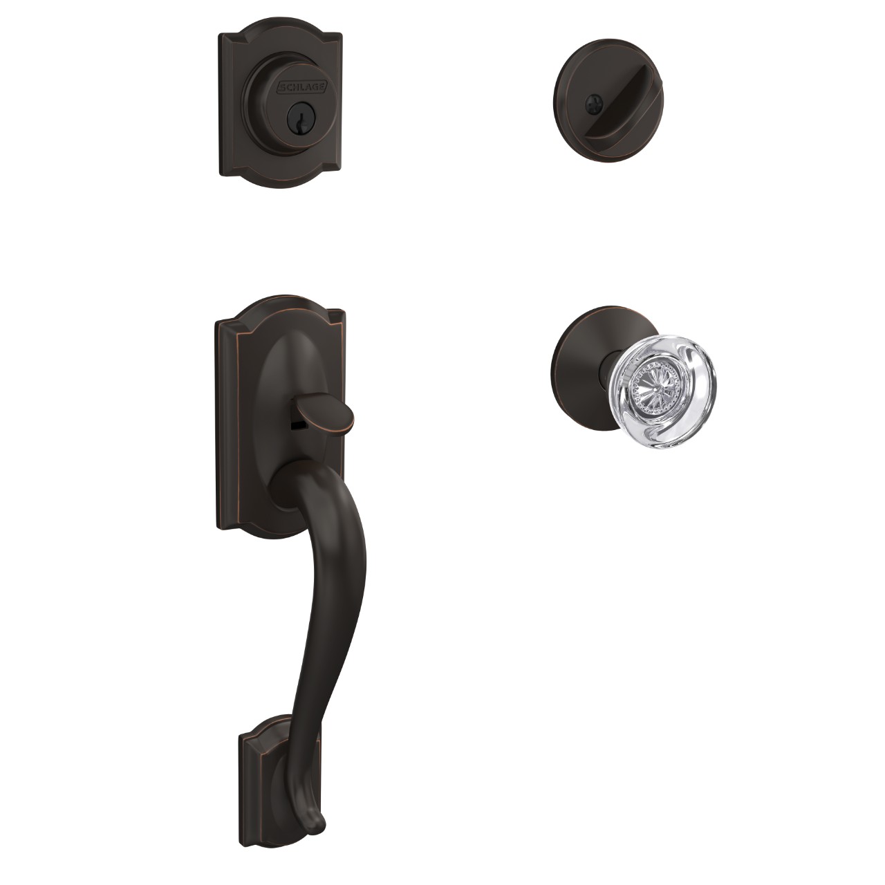Custom Single Cylinder Handleset and Hobson Glass Knob with Kinsler Trim