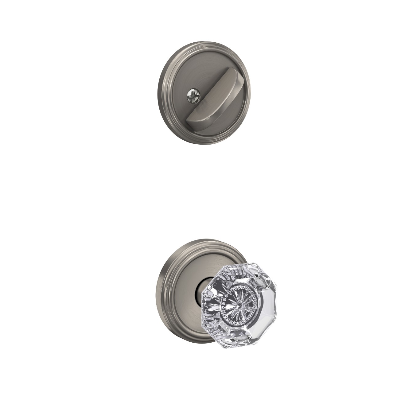 Single Cylinder Handleset Interior with Alexandria Glass Knob