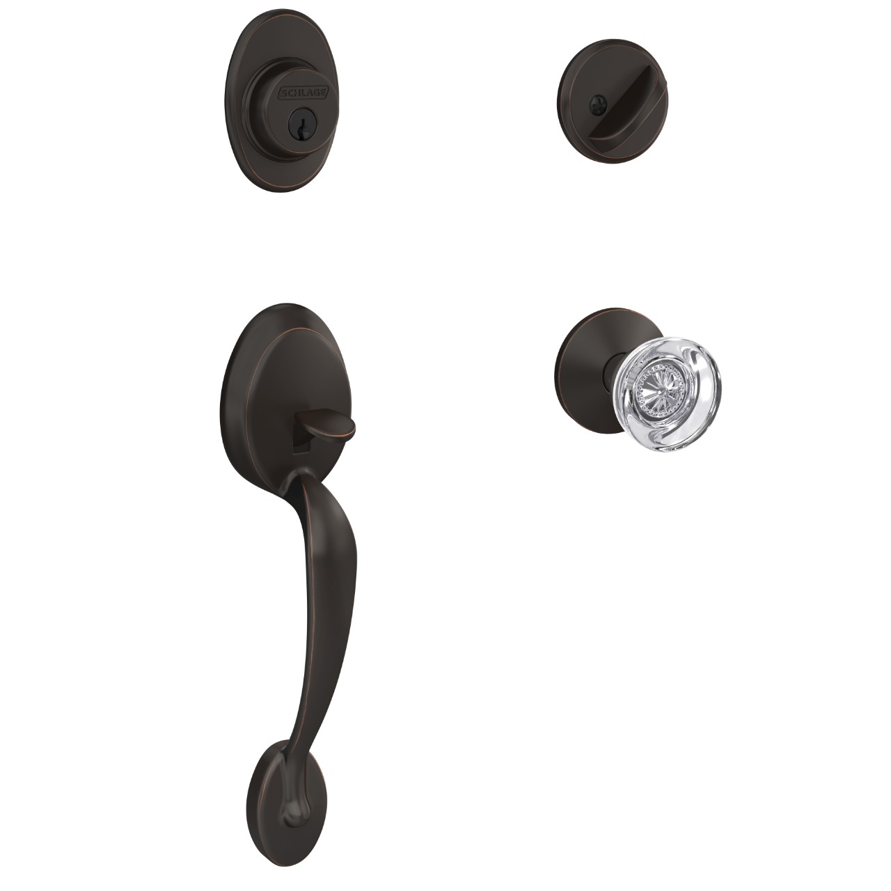 Custom Single Cylinder Handleset and Hobson Glass Knob with Kinsler Trim