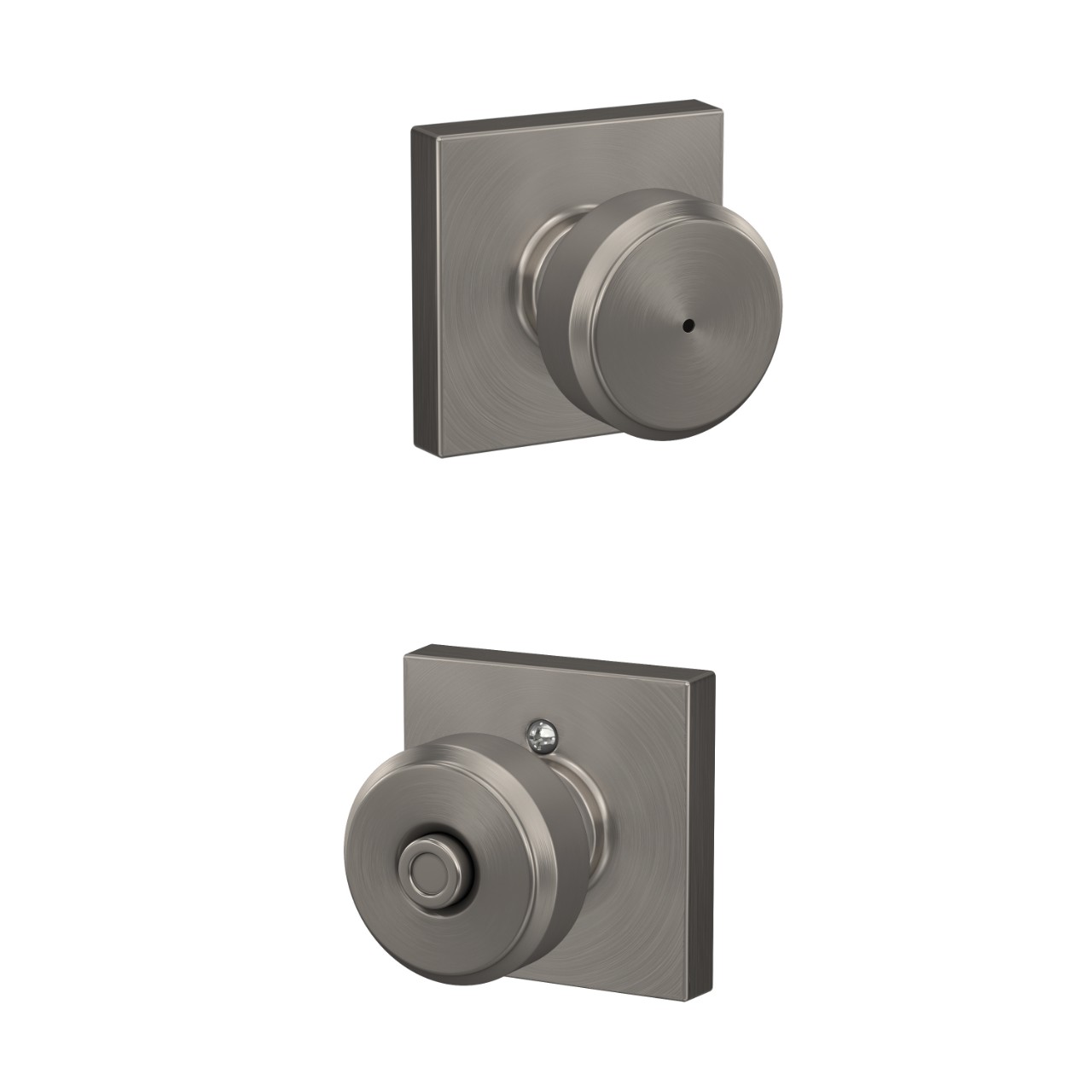 Serrure avec bouton Bowery et garniture Collins pour chambre de bain et chambre à coucher