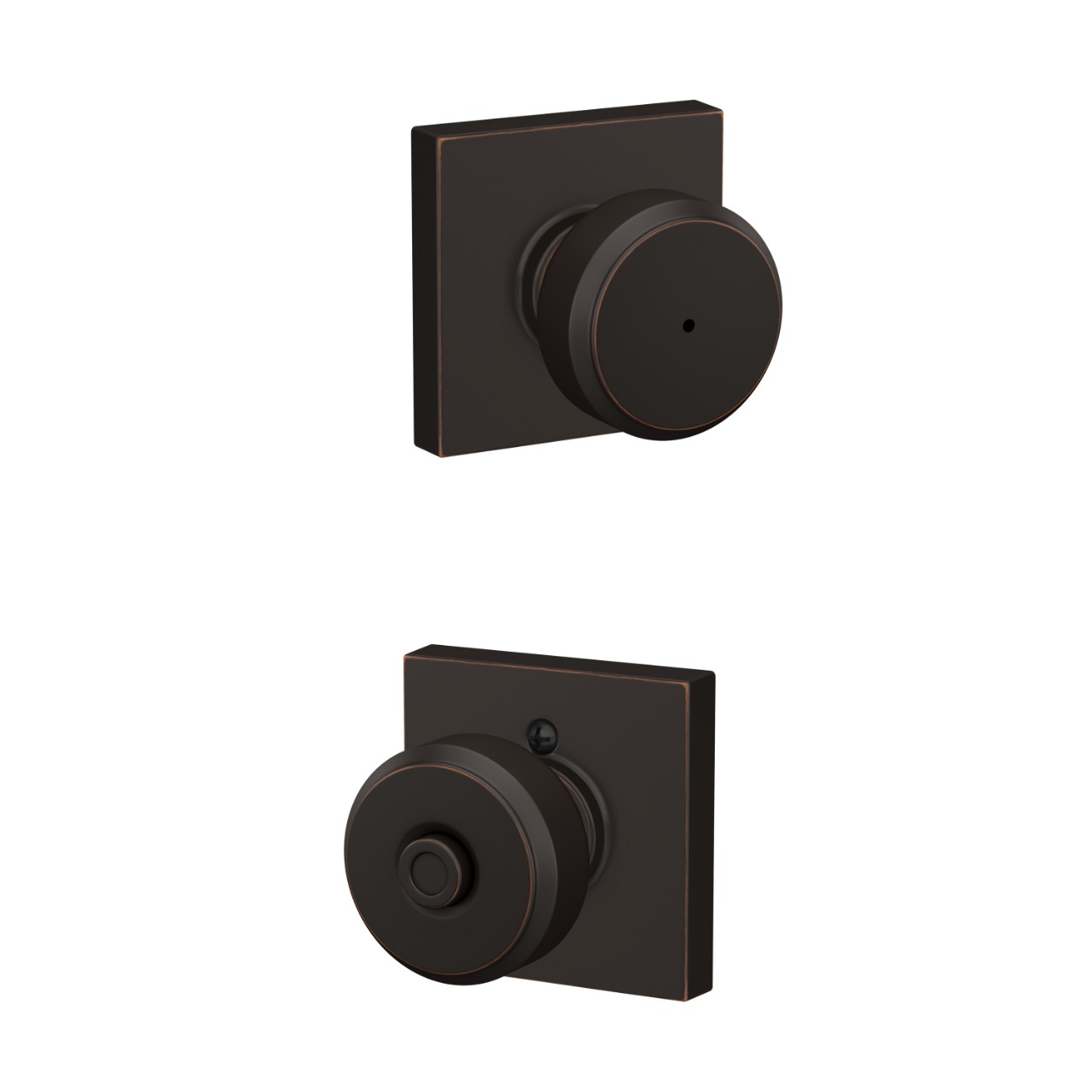 Serrure avec bouton Bowery et garniture Collins pour chambre de bain et chambre à coucher