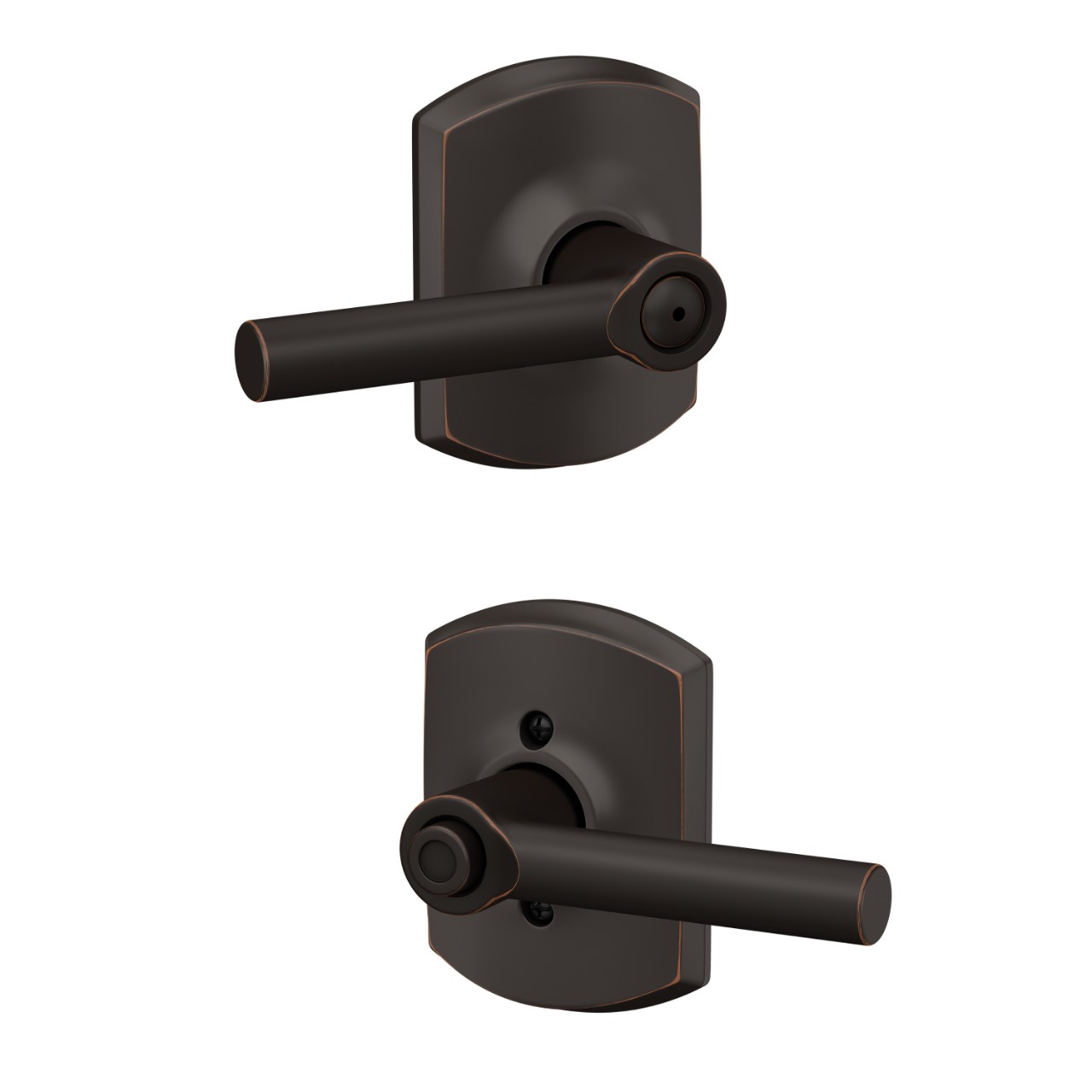 Serrure avec levier Broadway et garniture Greenwich pour chambre de bain et chambre à coucher